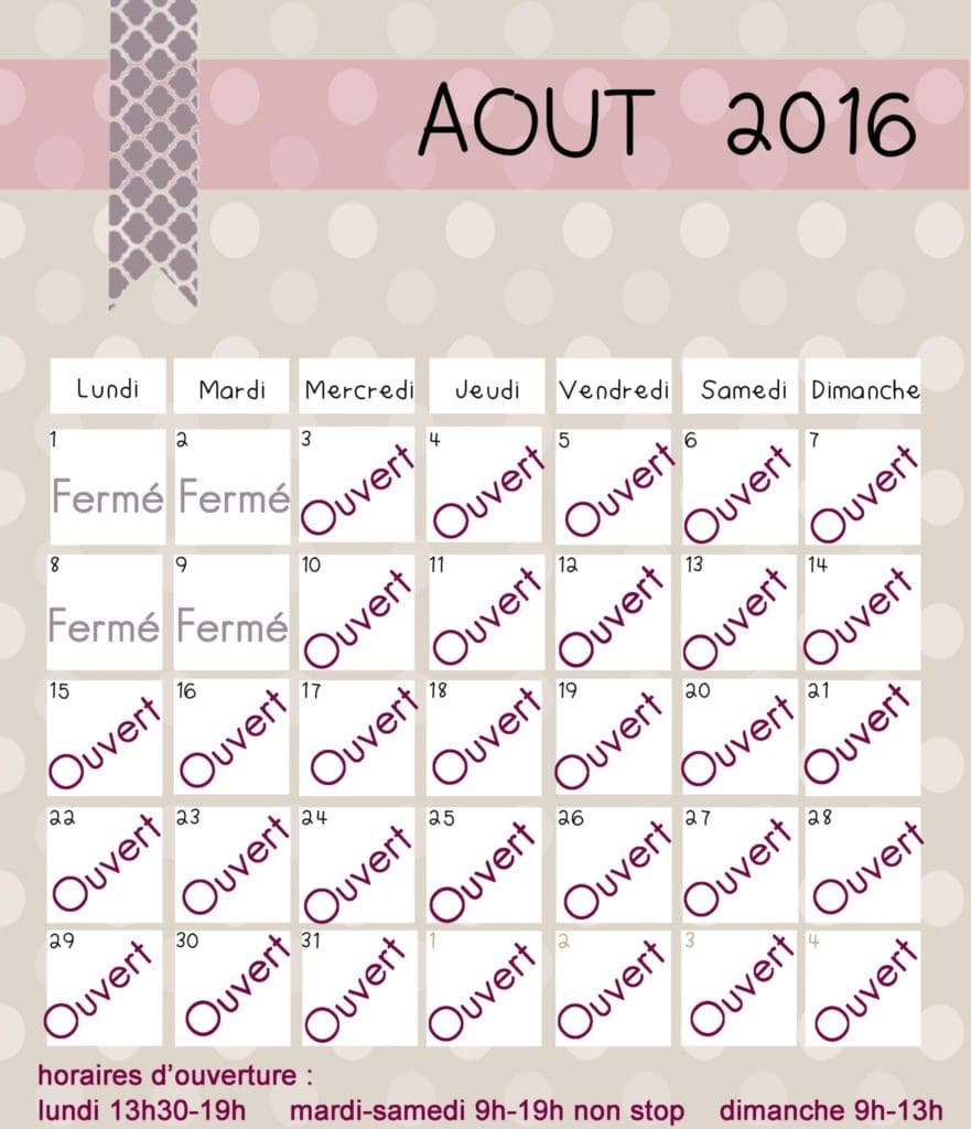 calendrier août 2016